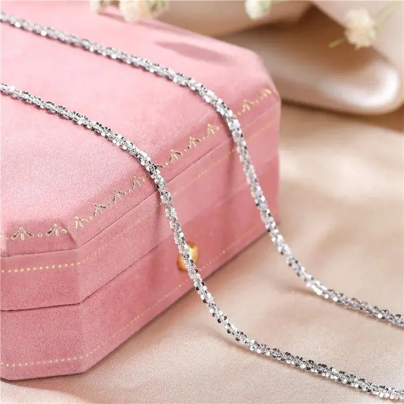 luckacco s925 sterling silver necklace 2mm sparkling collarbone, sweater chain, high charm jewelry gift women