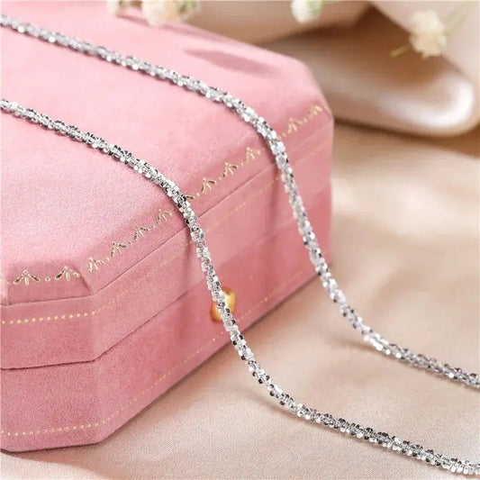 Luckacco S925 Sterling Silver Necklace 2mm Sparkling Collarbone, Sweater Chain, High Charm Jewelry Gift Women