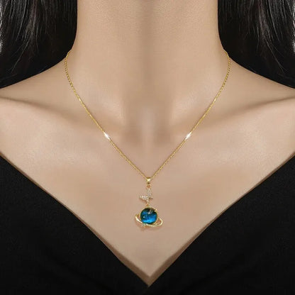 Luckacco Light Luxury Titanium Steel Star Series Necklace for Women Gold Color Planet Moon Astronaut Pendant Necklaces Jewelry Gifts