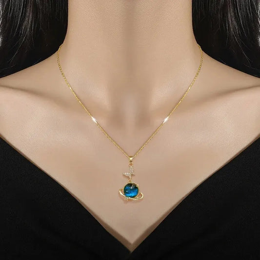 Luckacco Light Luxury Titanium Steel Star Series Necklace for Women Gold Color Planet Moon Astronaut Pendant Necklaces Jewelry Gifts