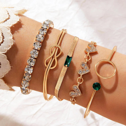 Luckacco 4PCS/Set Fashionable Snake Imitation Gemstone Bangle Rhinestone Full Metal Bracelet Set for Women's Jewelry Birthday Party Gifts