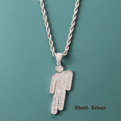 Luckacco Hip Hop Necklace,Stainless Steel Round Head Zircon Couple Pendant Necklace,Skew Head Pendant Full of Zircon Chaoren Necklace