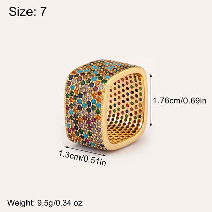 Luckacco Nidin New Trendy Square Shape Inlaid Crystal Zircon Rings For Women Men 5 Colors Choice Hip Hop Style Finger Jewelry Chic Gifts