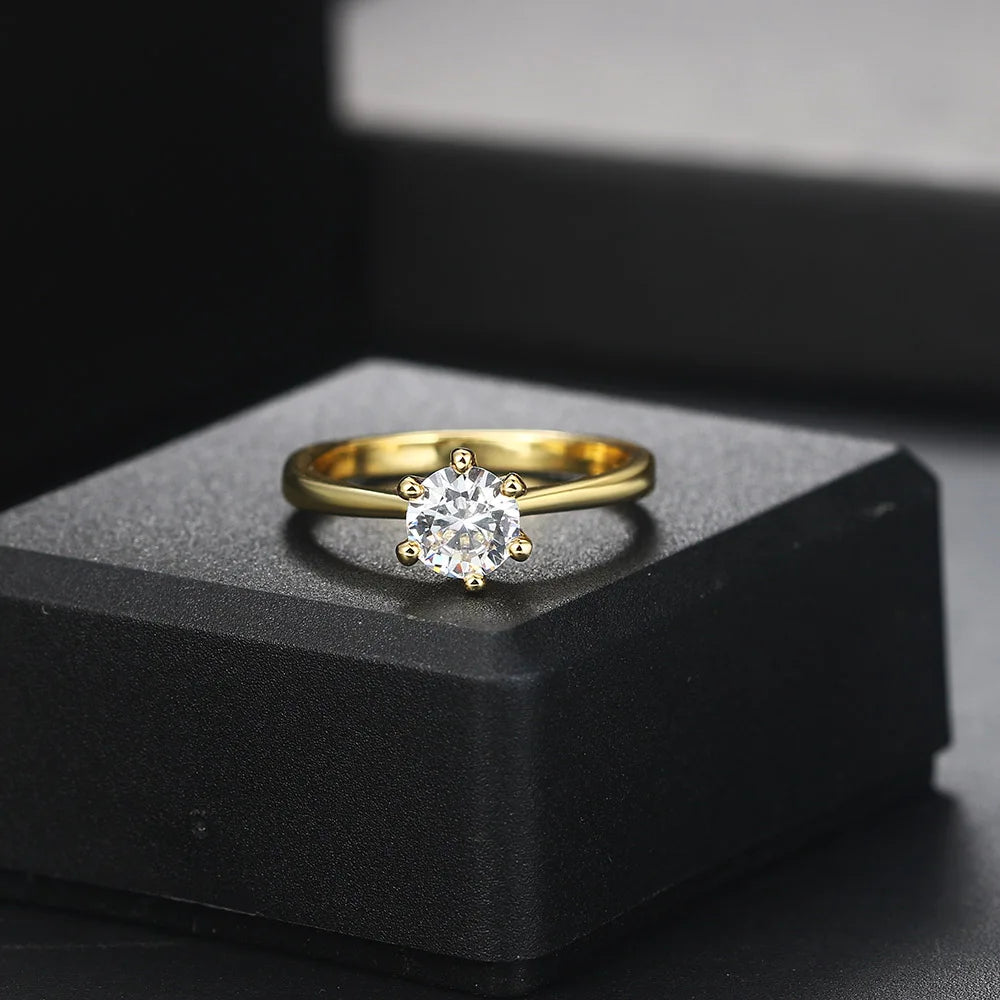 luckacco zhouyang wedding rings for women classic 1 carat aaa+ zircon light gold color engagement anniversary ring jewelry  r174