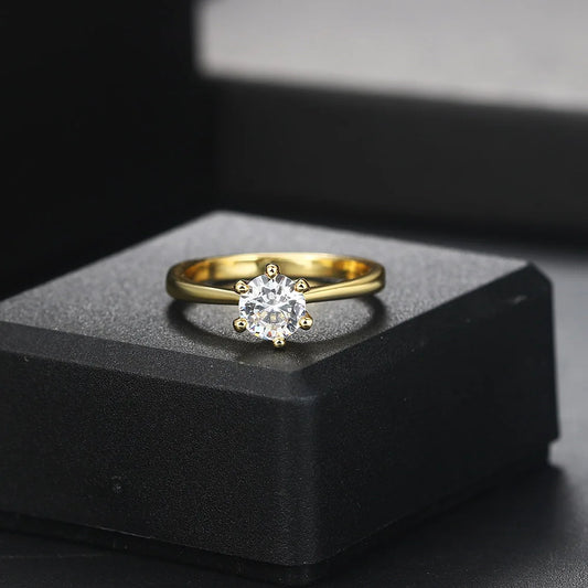 Luckacco ZHOUYANG Wedding Rings For Women Classic 1 Carat AAA+ Zircon Light Gold Color Engagement Anniversary Ring Jewelry  R174