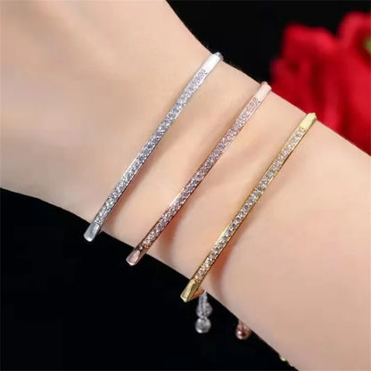 Luckacco Creative fashion delicate hand jewellery with rhinestones single row arc adjustable bracelet