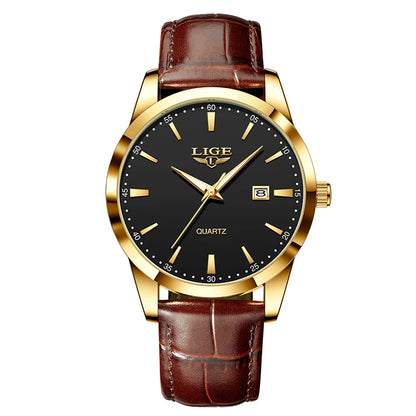 Luckacco LIGE Military Watch For Men Fashion Business Watch Men Casual Leather Sport Waterproof Men's Quartz Wristwatches Reloj Hombre