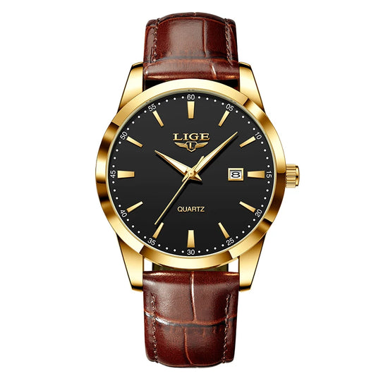 Luckacco LIGE Military Watch For Men Fashion Business Watch Men Casual Leather Sport Waterproof Men's Quartz Wristwatches Reloj Hombre
