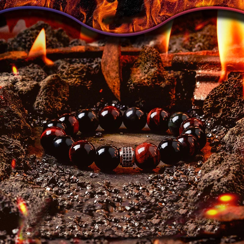 luckacco 5a real natural red tiger eye beads stone bracelet men women zircon accessories handmade jewelry gift for girlfriend