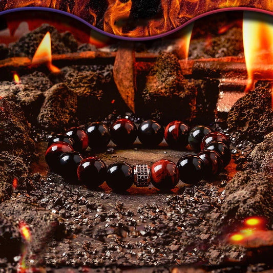 Luckacco 5A Real Natural Red Tiger Eye Beads Stone Bracelet Men Women Zircon Accessories Handmade Jewelry Gift for Girlfriend