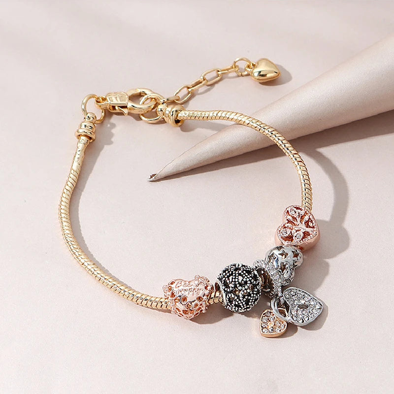 luckacco 1pcs heart shaped tree of life bracelet women fashion trend jewelry copper chain diy beads jewelry