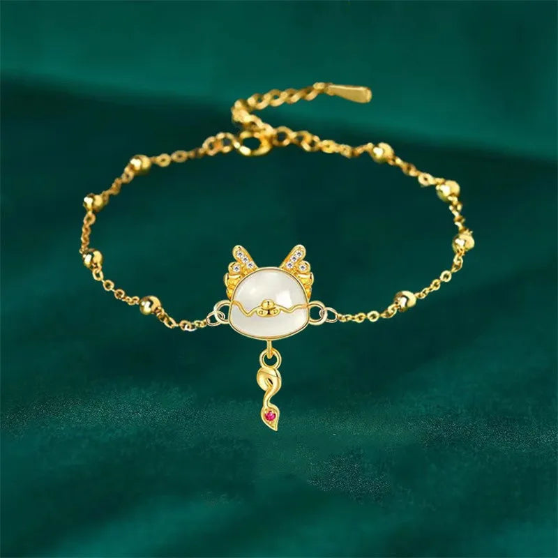 luckacco 2024 chinese style zodiac dragon bracelet for women men brings wealth health and good luck red beaded couple bracelet jewelry gi