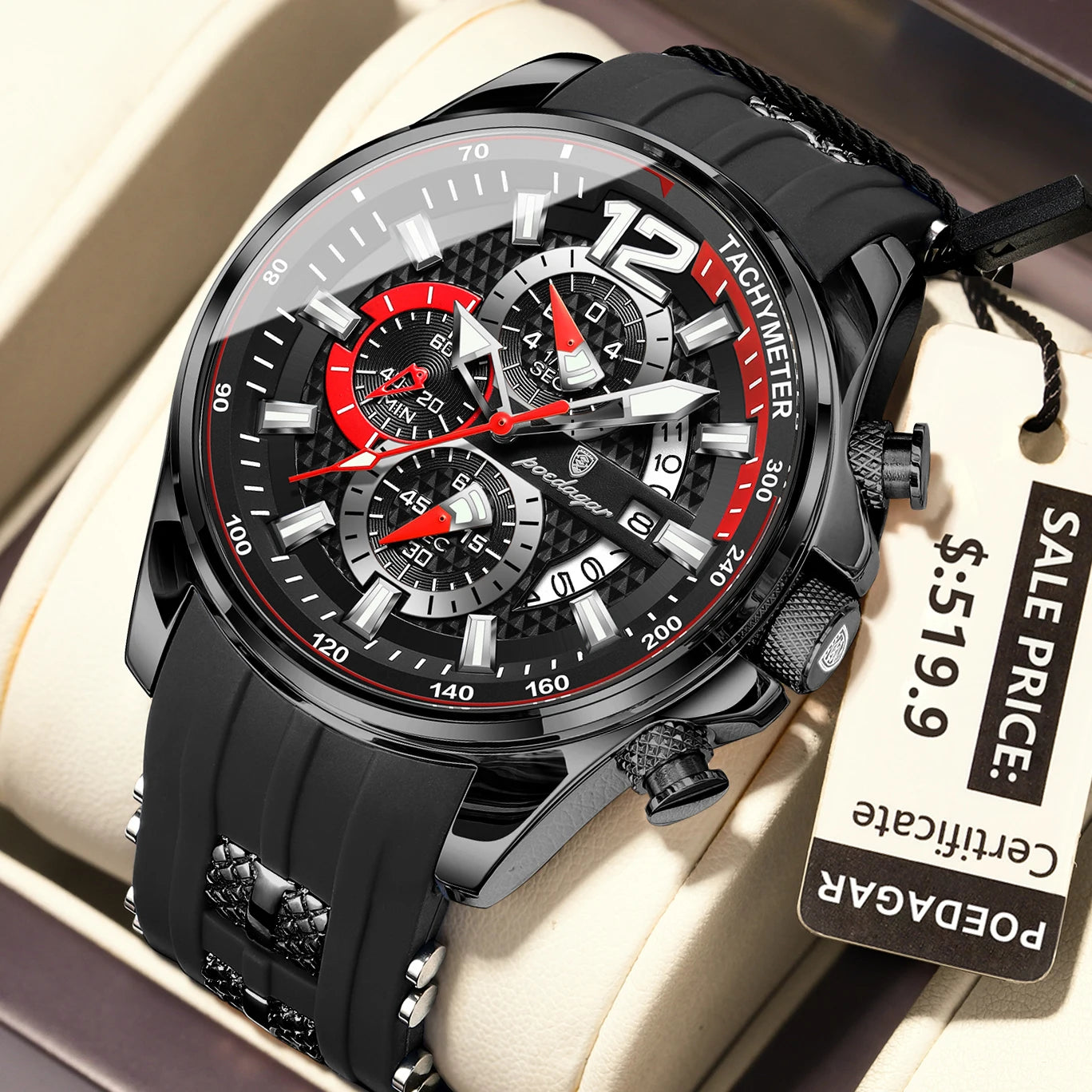 luckacco poedagar luxury military men watch calendar chronograph waterproof luminous man wristwatch fashion silicone quartz men's watches