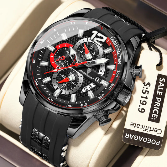 Luckacco POEDAGAR Luxury Military Men Watch Calendar Chronograph Waterproof Luminous Man Wristwatch Fashion Silicone Quartz Men's Watches