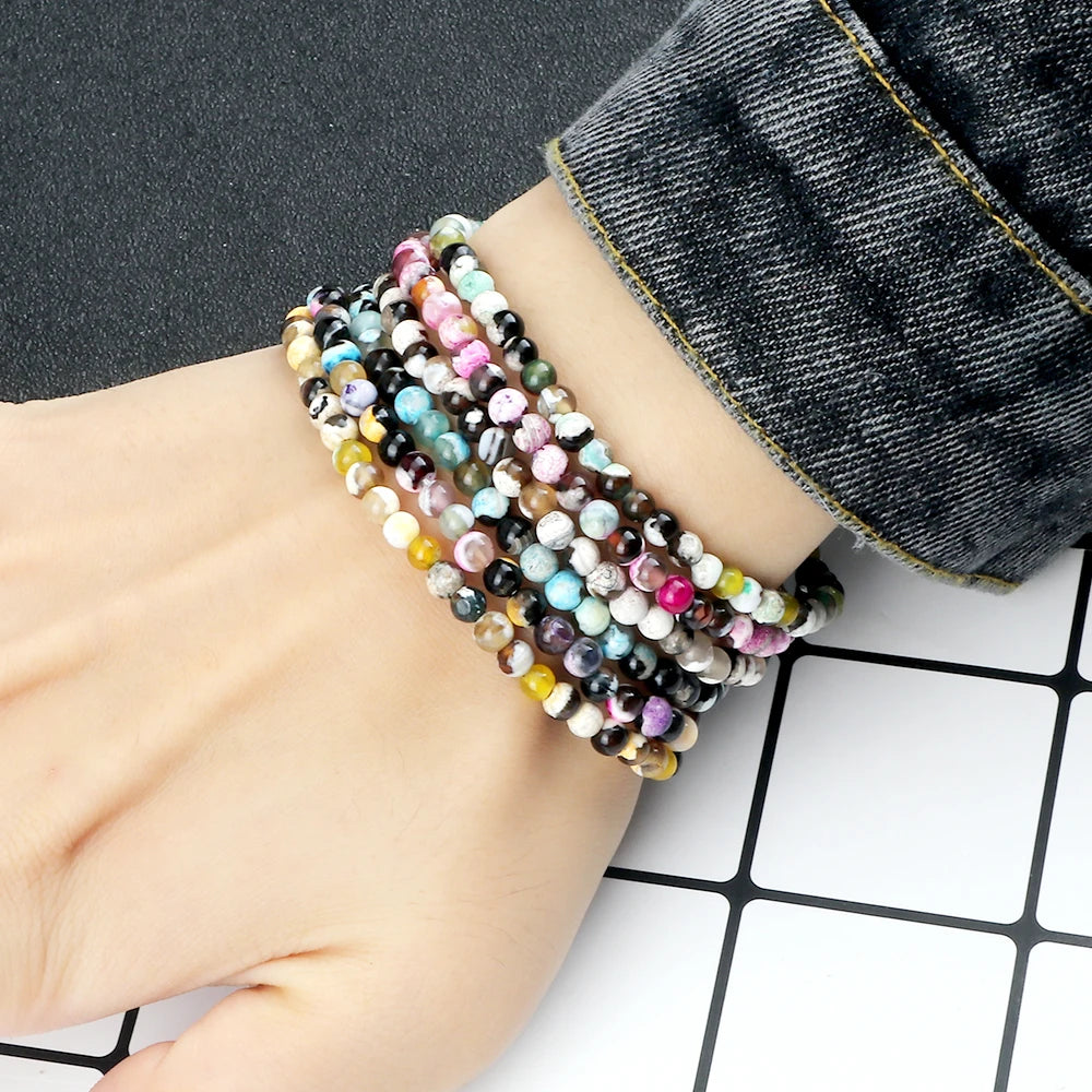 luckacco fashion women bracelets natural agates onyx stone minimalist 4mm beads bracelet handmade girls vacation jewelry best friend gift