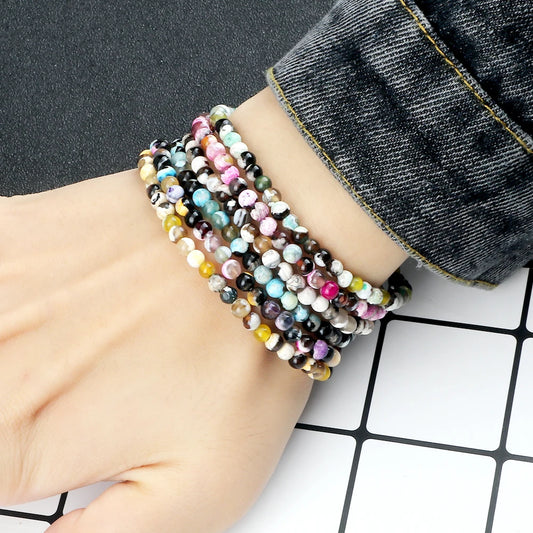 Luckacco Fashion Women Bracelets Natural Agates Onyx Stone Minimalist 4mm Beads Bracelet Handmade Girls Vacation Jewelry Best Friend Gift