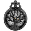 Luckacco Tree of Life Pattern Sketch Ink Painting Dial Pocket Watch All Black Vintage Necklace Chain Quartz fob Clock reloj