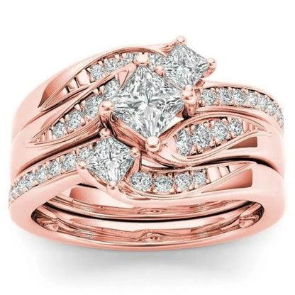 Luckacco Elegant Rose Gold Silver Gold Color Inlaid with White Zircon Rings Set Fashion Party Engagement Wedding Rings for Women Jewelry