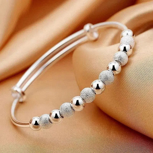 Luckacco 925 Sterling Silver Pearl Beads Bracelet for Women Girls Vintage Irregular Metal Charm Bangles Luxury Fashion Party Jewelry Gift
