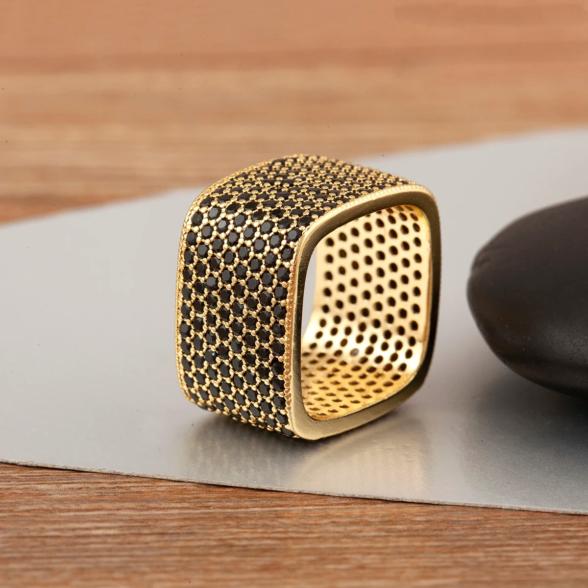 luckacco nidin new trendy square shape inlaid crystal zircon rings for women men 5 colors choice hip hop style finger jewelry chic gifts