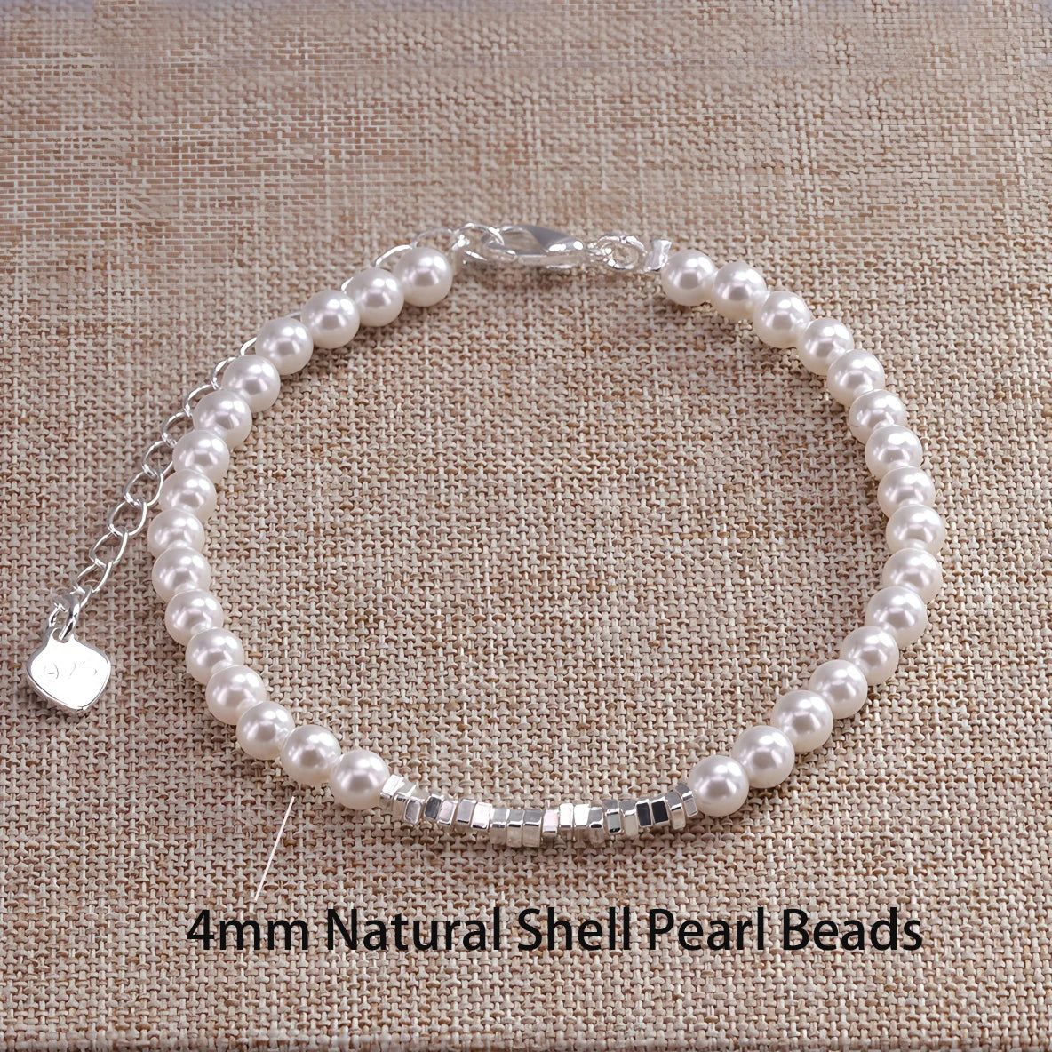 luckacco ventfille 925 sterling silver 6mm shell pearl glass bead star bracelet for women gift crushed silver jewelry