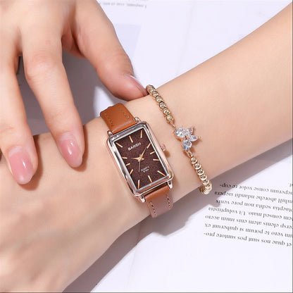 Luckacco fashion rectangle dial quartz women leather watch
