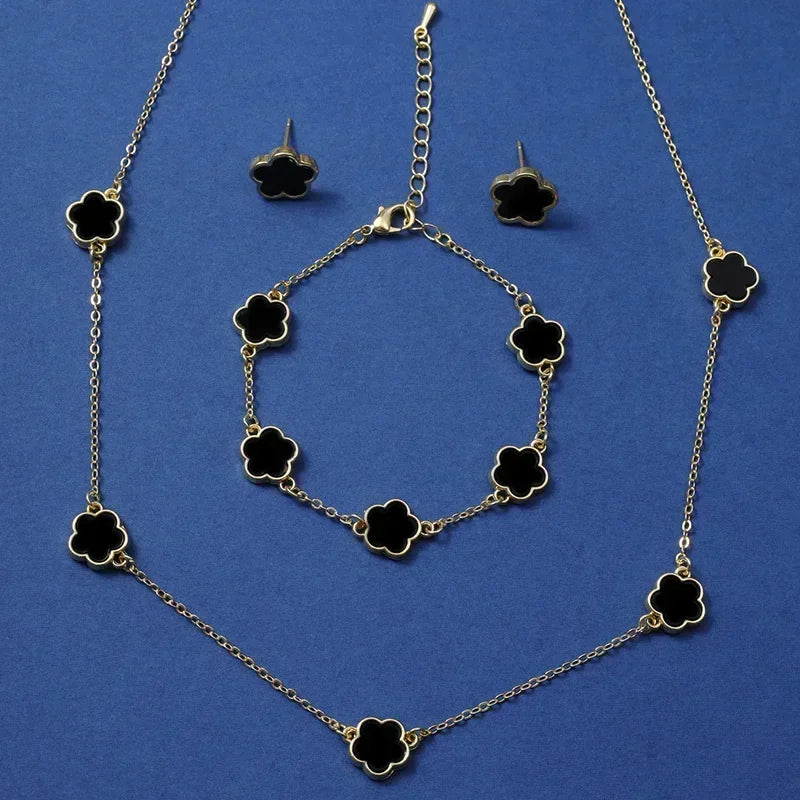 luckacco vintage emerald sets unique design light luxury temperament earrings  pendant necklace rings three-piece sets trend jewerly set