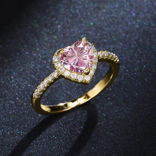 Luckacco Romantic Pink Heart shaped Ring for Female Cubic Zirconia Bridal Wedding Party  with Minimalist Fashion Jewelry Accessories