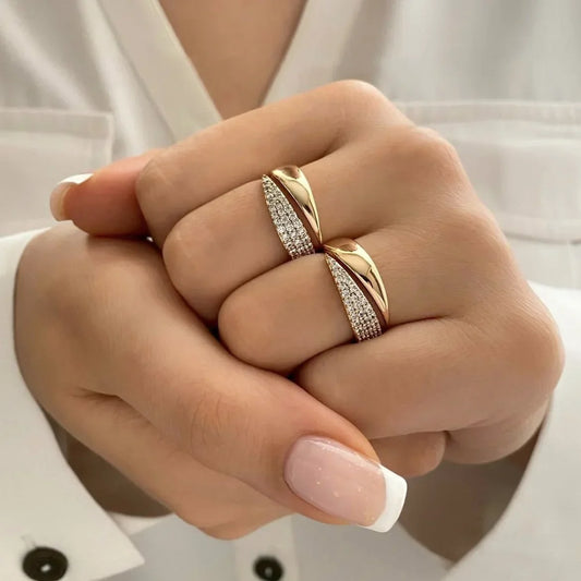 Luckacco 2025 New Stainless Steel 18 K Gold Plated Sun Rings for Women Natural Stone Inlaid in Hollow Metal Texture Ring Trendy Jewelry