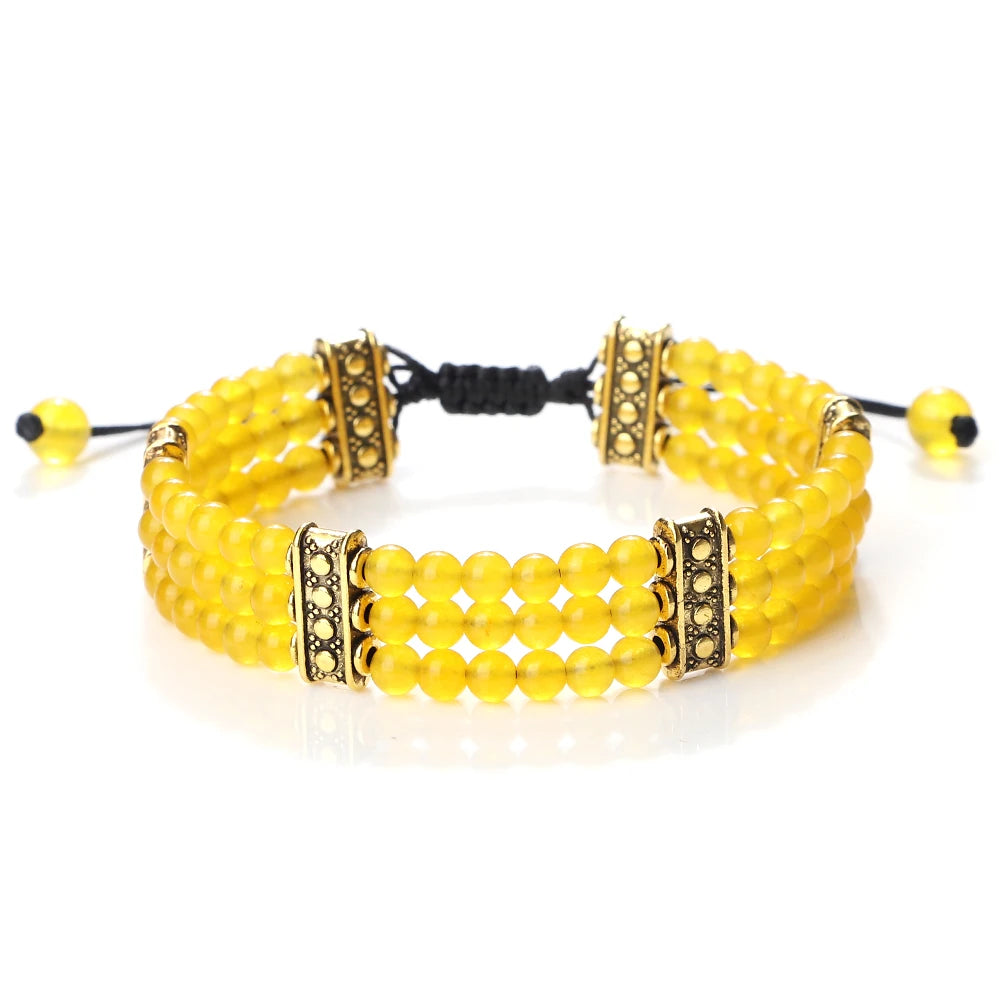 luckacco natural stone beads bracelet 4mm malachite black lava yoga energy hot couple for women men jewelry braided rope knot bangle gift