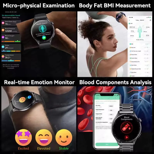 Luckacco 2025 New Health Analysis ECG+PPG Smart Watch Body Fat Uric Acid Blood Pressure Heart Rate Tracker NFC Smartwatch For Android IOS