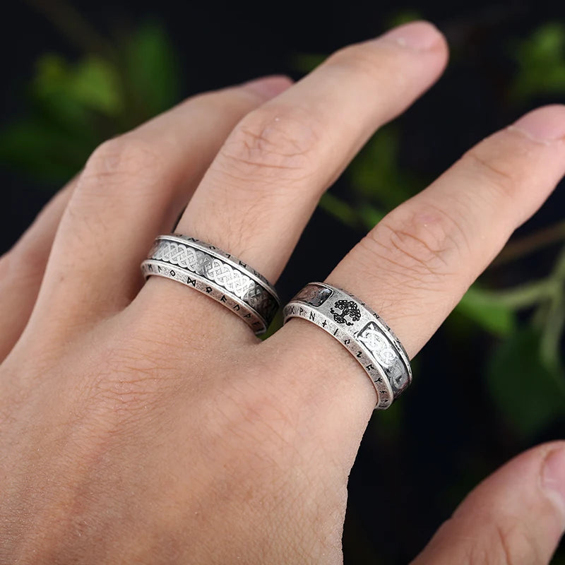luckacco valentine's day gift nordic viking tree of life rings for men stainless steele vintage celtic knot ring amulet jewelry