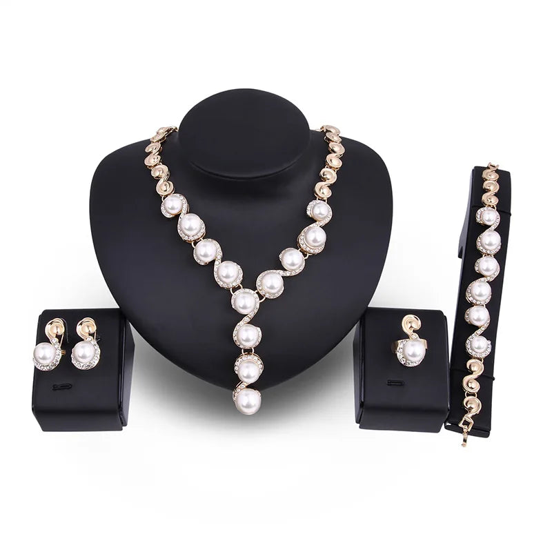 luckacco 5 pcs women's metal jewelry set pearl necklace earring bracelet set holiday party jewelry bridal wedding jewelry