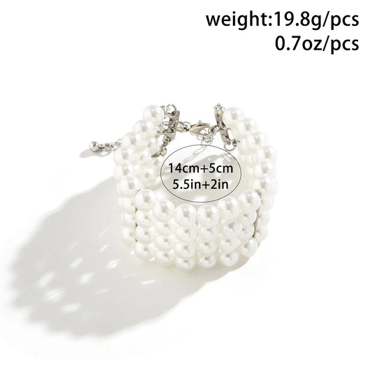 Luckacco IngeSight.Z  Luxury Multilayer Imitation Pearl Beaded Wide Cuff Bracelets For Women Simple Charm Bangles Party Birthday Gifts