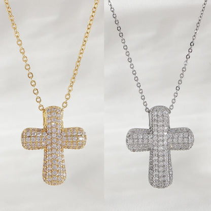 Luckacco SUNSLL Classic Chunky Full Cubic Zircon Cross Pendant Necklaces For Women Men Gold/Silver Color Catholicism Religious Jewelry