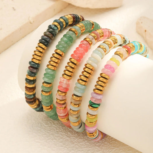 Luckacco Colorful Natural Stone Bead Bracelet for Women,Stainless Steel Chain Bracelets,Lucky Jewelry Gifts