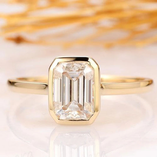Luckacco Luxury 1-3ct Emerald Cut Moissanite Ring 925 Sterling Silver Engagement Solitaire Rings for Girl Gold Plated Anniversary Gifts