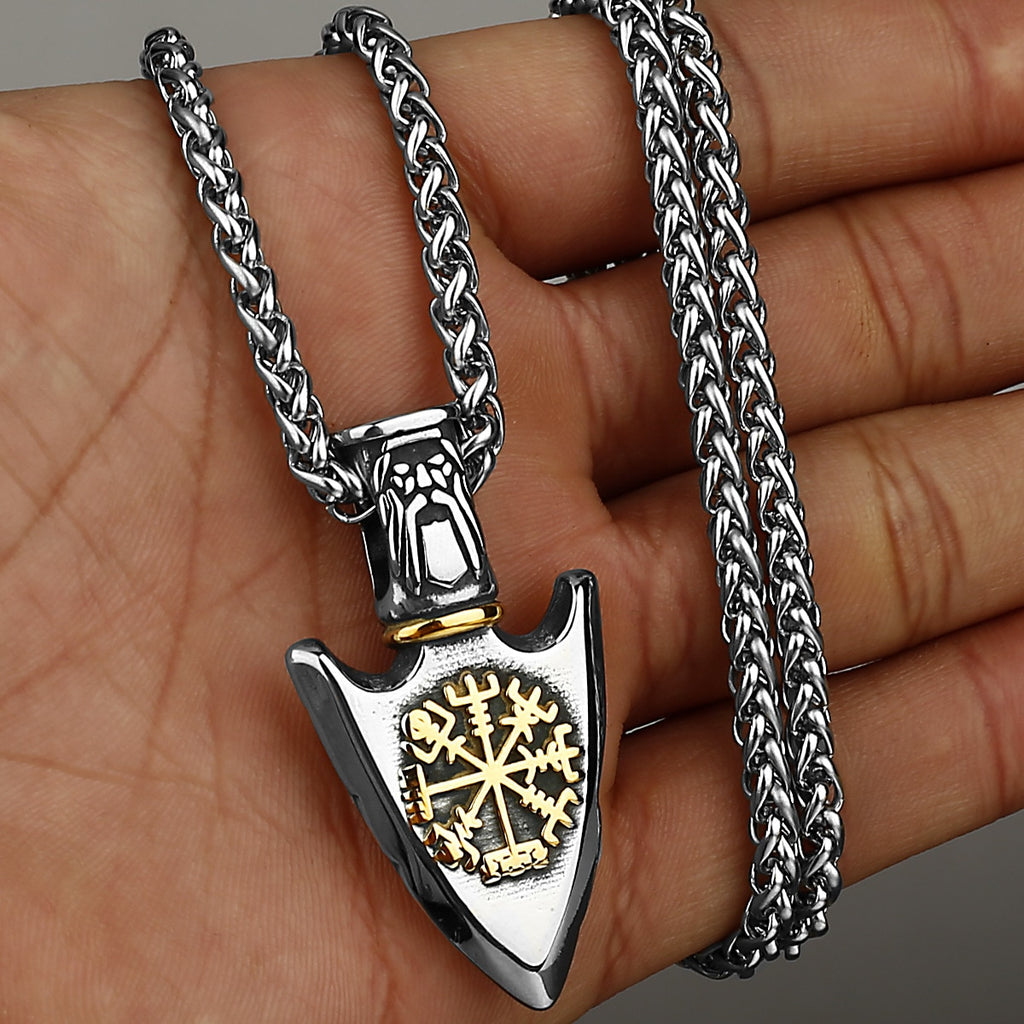 HNSP 316L Stainless Steel Pendant Viking Warrior Anchor Triangle Rune Chain Necklace For Men Male Neck Jewelry Accessories Gift - luckacco