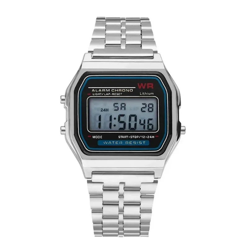 luckacco fashion mens watch digital led luxury stainless steel square wristwatch electronic watches for men female clock reloj hombre