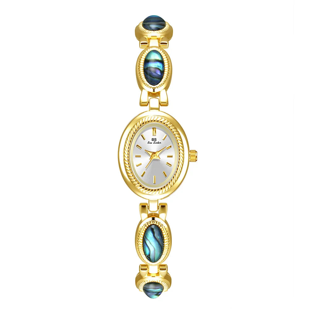 luckacco luxury women's quartz watch ladies waterproof retro natural jade stones chain fashion elegant watches gift for girl
