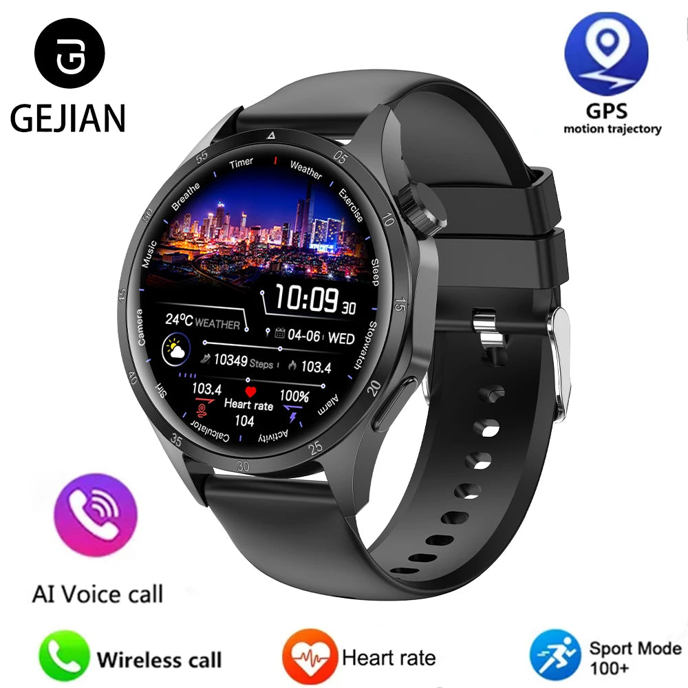 luckacco 2025 new mens smart watch 360 * 360 bluetooth call smartwatch amoled screen gps smart watches nfc waterproof smart watch for men