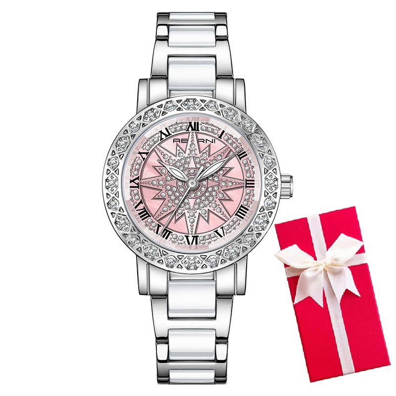 luckacco rotation dial high quality women watches silver 2025 new arrival top brand luxury ladies wrist watches for female clock with box