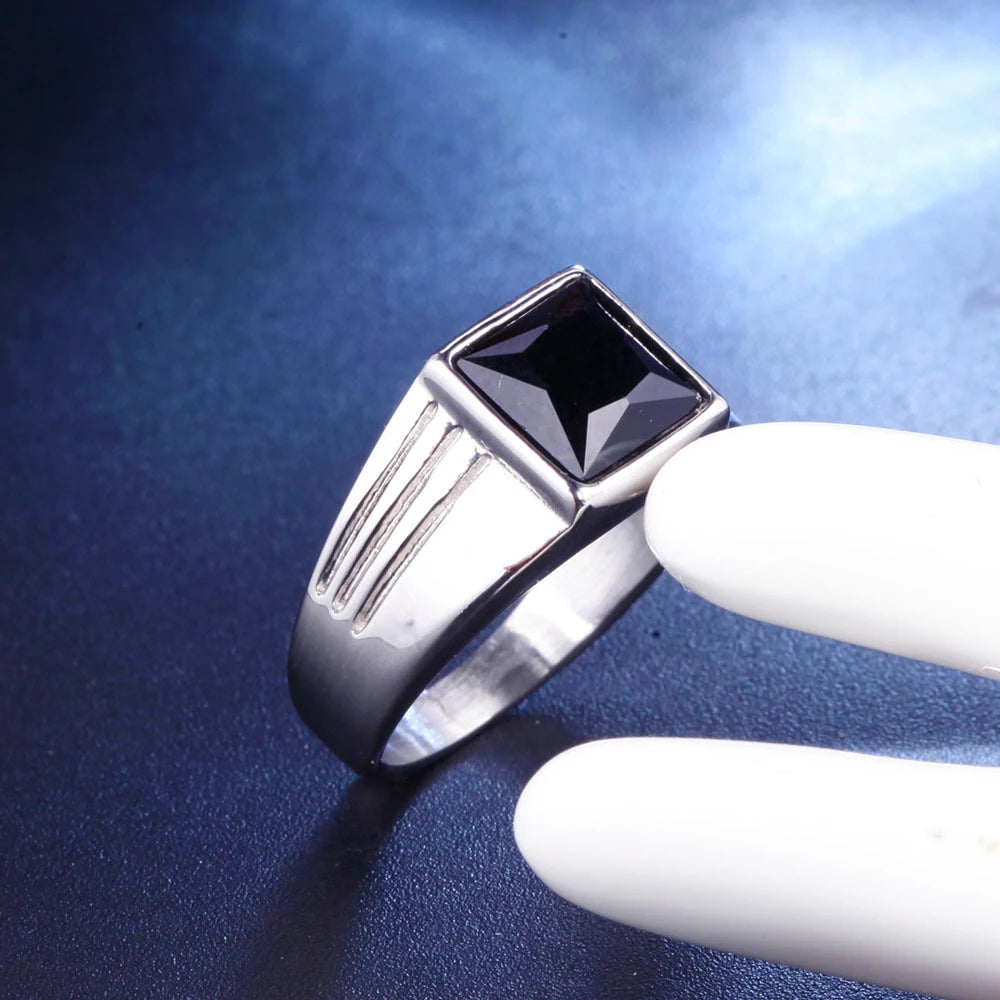luckacco non-fading high quality big stone rings for men women punk hip hop 316l stainless steel ring fashion jewelry gifts