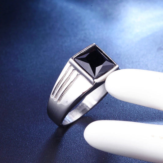 Luckacco Non-fading High Quality Big Stone Rings for Men Women Punk Hip Hop 316L Stainless Steel Ring Fashion Jewelry Gifts