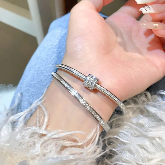 Luckacco Silver Color Stainless Steel Colorfast Bracelets Skyful Star Bracelet Set for Women Fashion Light Luxury Jewelry Gifts