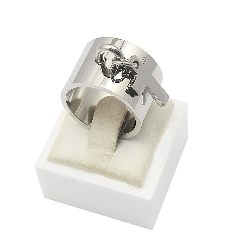 luckacco oval geometric pendant ring women fashion jewelry stainless steel o charm finger ring size 7 10 11 6 9 8