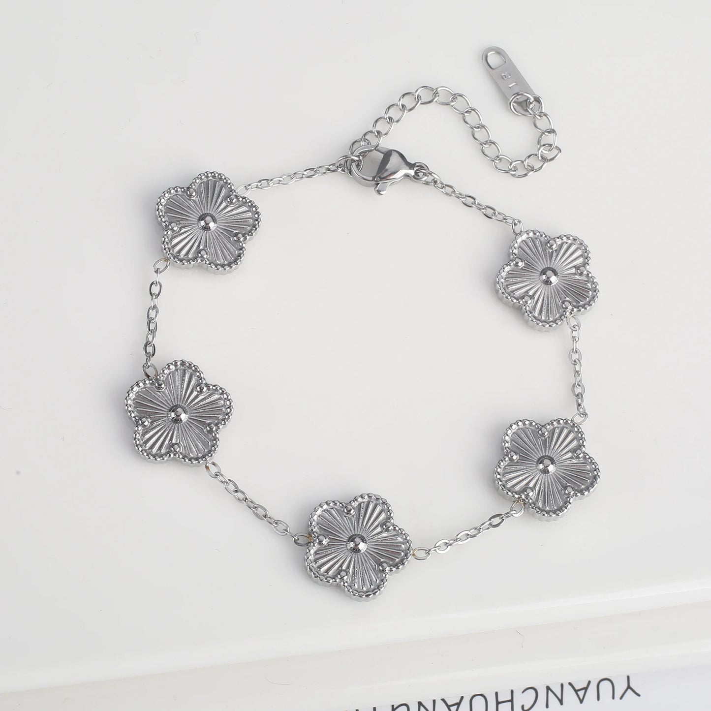 luckacco classic luxury stainless steel bracelet ladies adjustable five flower bracelets for women new fashion party jewelry gifts clover