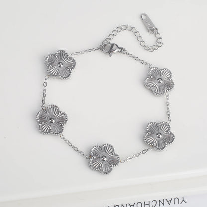 Luckacco Classic Luxury Stainless Steel Bracelet Ladies Adjustable Five Flower Bracelets for Women New Fashion Party Jewelry Gifts Clover