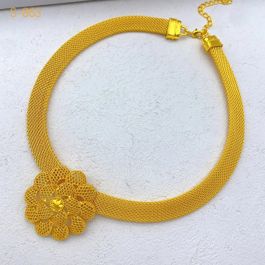 Luckacco XUHUANG Luxury Flower Necklace Sets For Women Wedding Dubai Gold Plated African Jewelry Set Indian Jewellery Anniversary Gifts