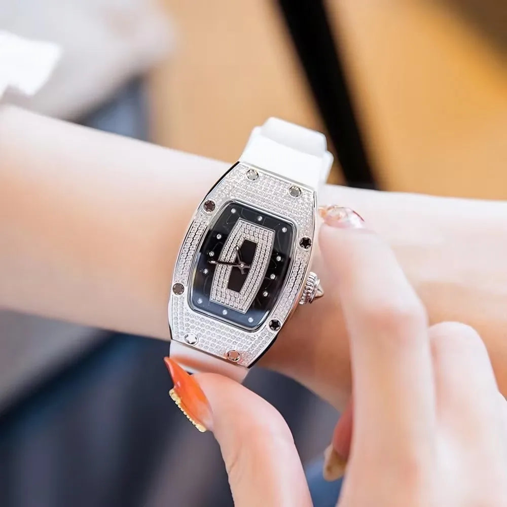 luckacco 2025 new fashion women luxury tonneau watches womens crystal silicone jelly quartz watch gift relogio feminino ladies wristwatch